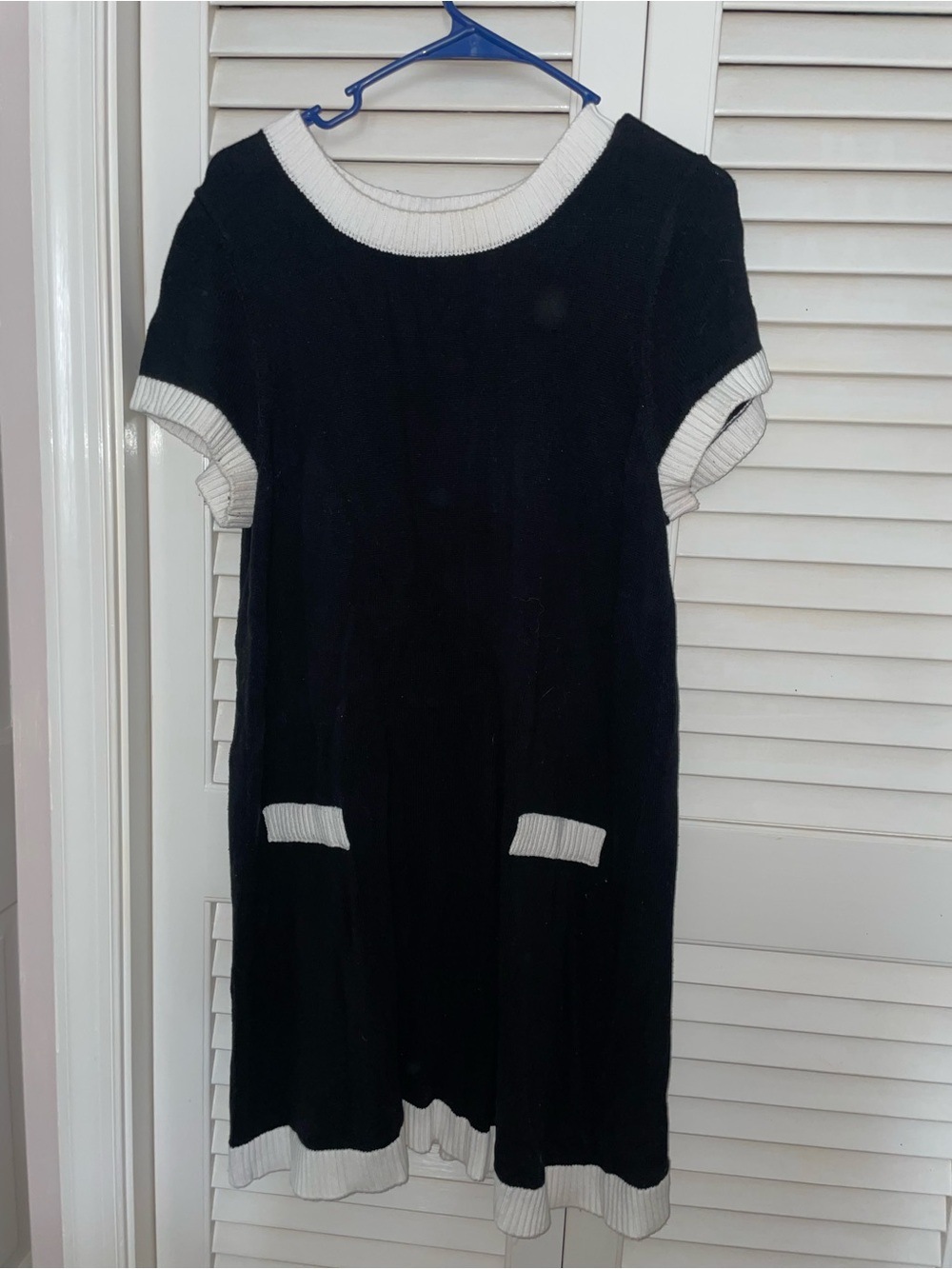Express Black Knit Short Sleeve Dress with White Ribbed Trim
